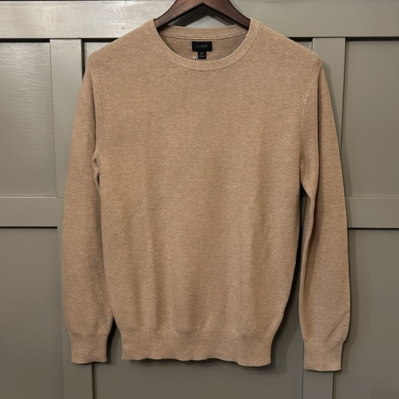 J. Crew Cotton Crewneck Sweater in Garter Stitch Camel Tan Size XS - Picture 1 of 9